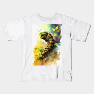 Caterpillar watercolor art Kids T-Shirt